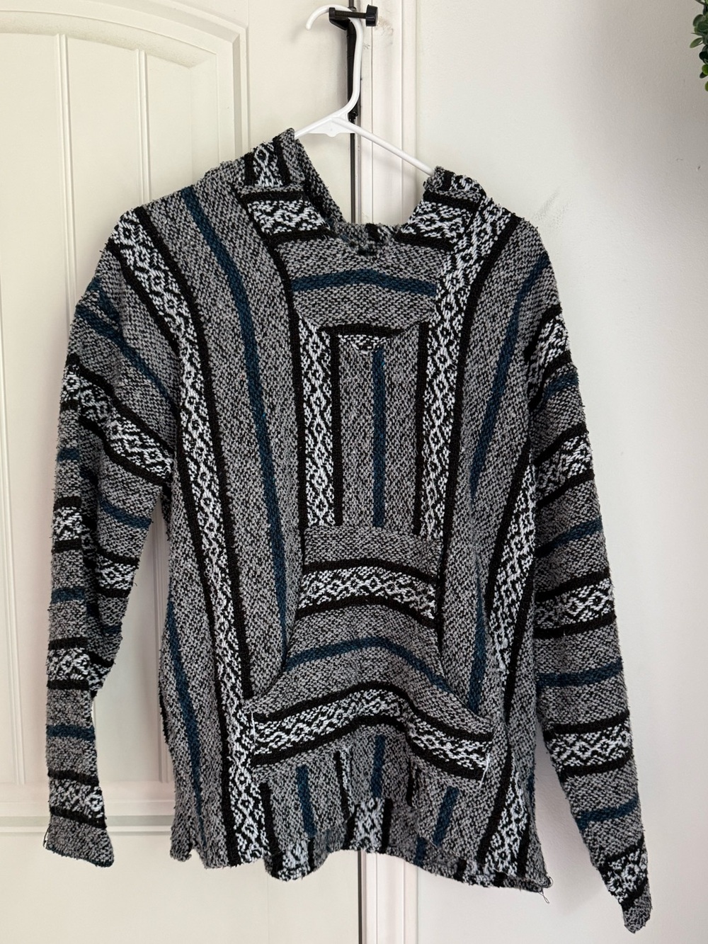 Men's Striped Hooded Pullover Sweater - Black, Gray & Teal